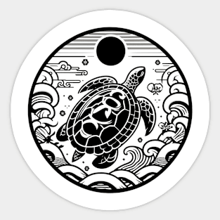 Classic Wave Art Vintage Traditional Japanese Turtle Sticker